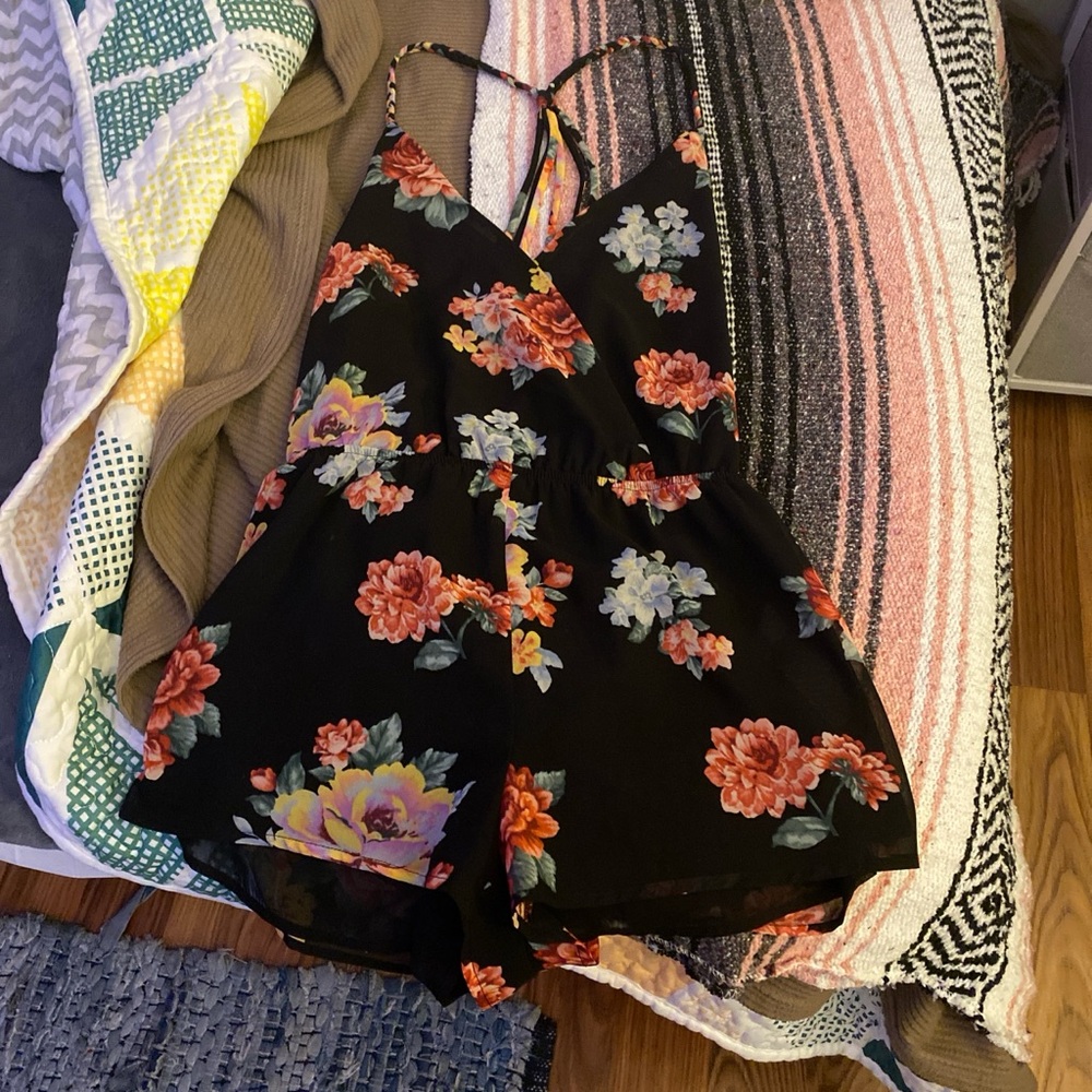 Forever 21 Black Floral Jumpsuit